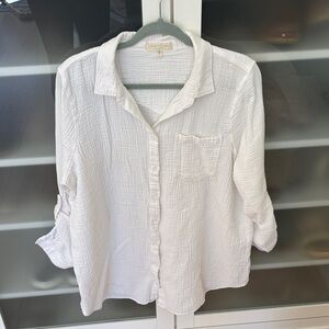 Side Stitch White Button Down Shirt L